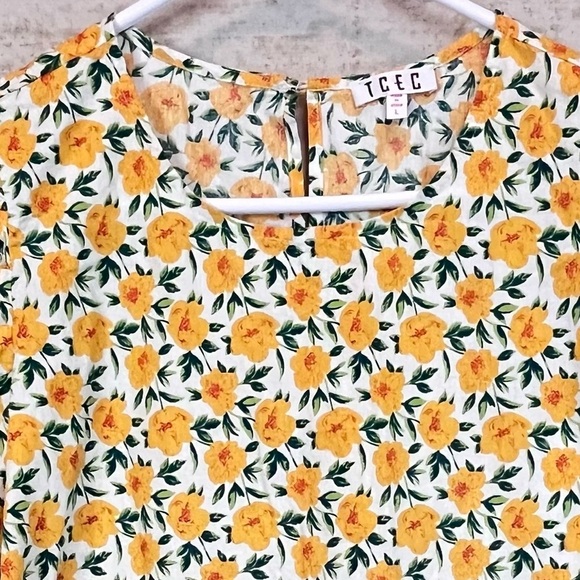 TCEC Floral Print Puff Shoulder Blouse Sz L Summer Cottagecore Vacation Boho - Picture 2 of 16